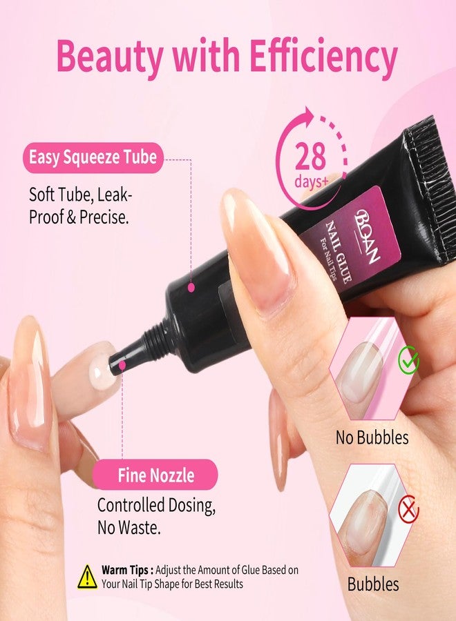 BQAN 10g Semi Nail Glue for Press On Nails, Super Strong | Quick Drying | Long Lasting | No UV Light Needed for Fake Acrylic Nails Tips with 10ml Nail Glue Remover - Image 2